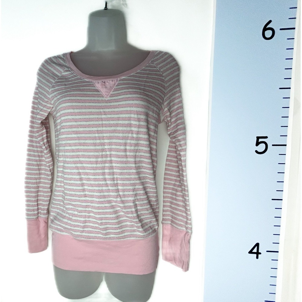 Victoria's Secret Thermal Pink White Silver Thread Stripes Pajama Top XS